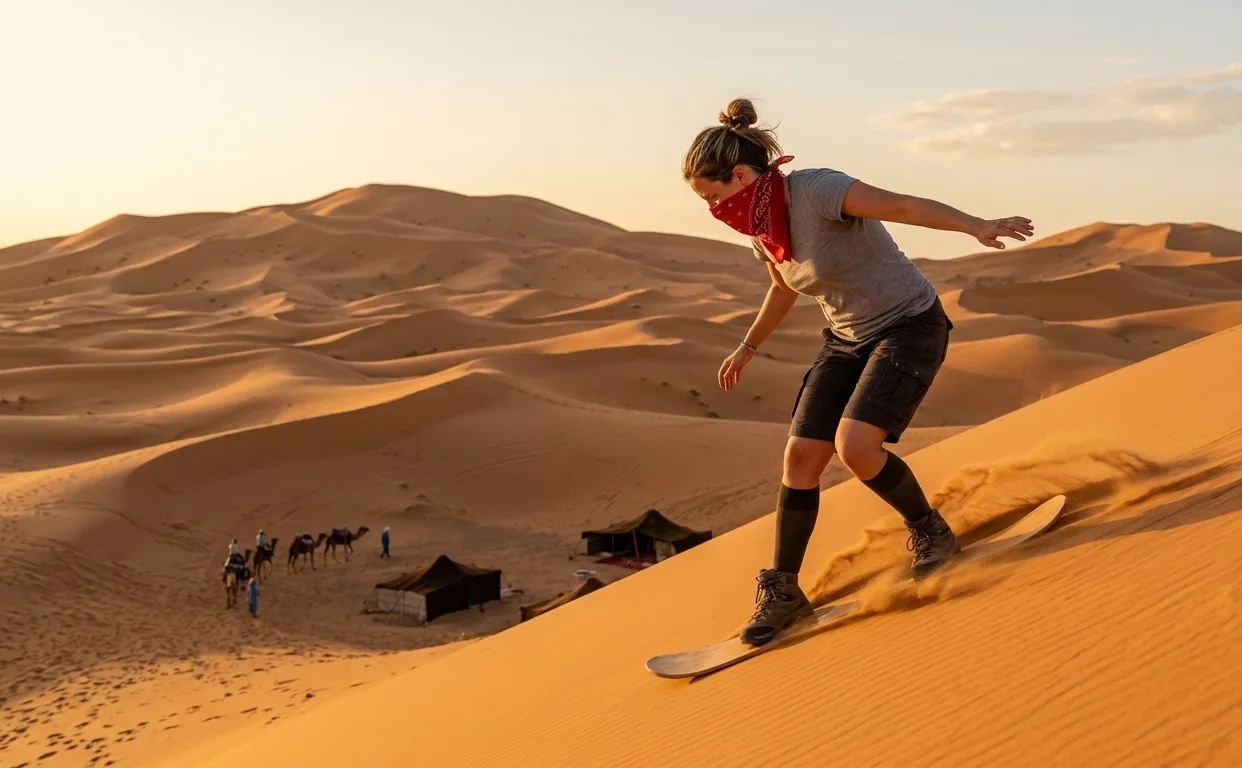 Sandboarding auf den Erg-Chebbi-Dünen
